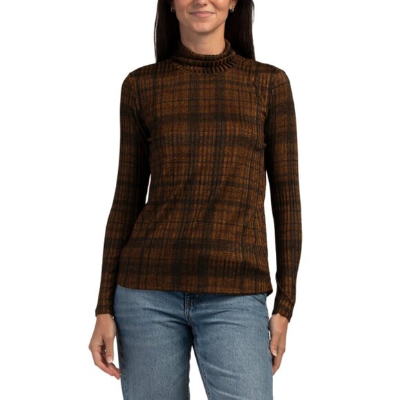 PREMISE Brown Plaid Turtleneck Sweater - Picture 1 of 2